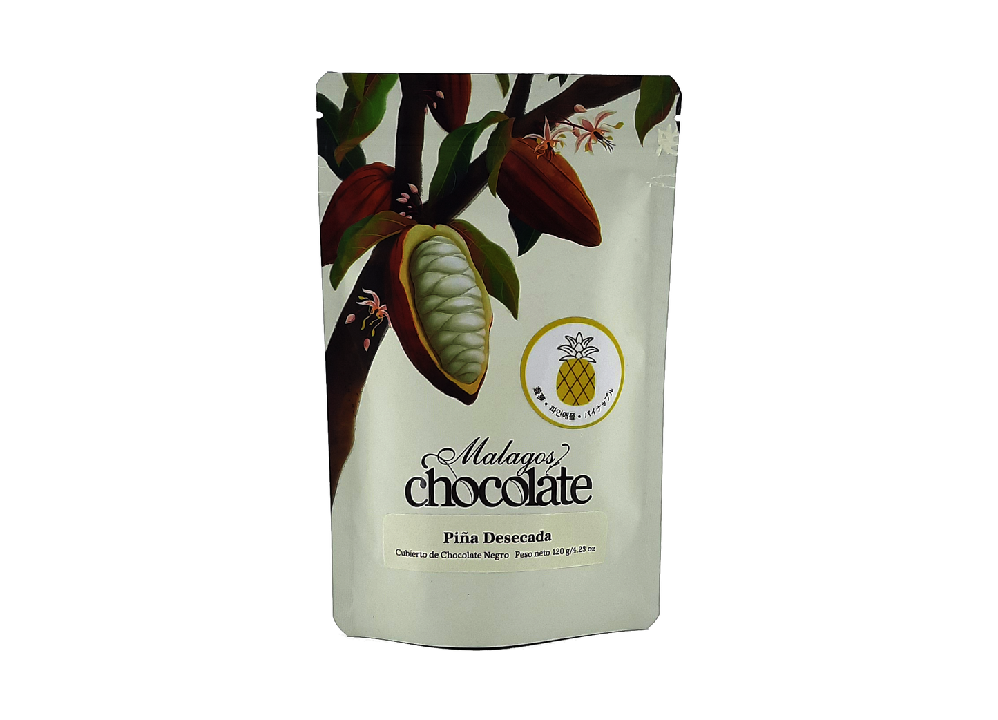 Piña desecada cubierta de chocolate negro